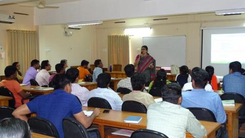 Ms.Deepa S Pillai, Asst. Genaral Manager, NABARD, handling session on government funded schemes on 09.07.2019